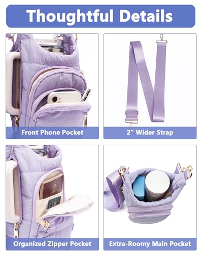 Water Bottle Holder with Strap for 30/32 oz, Crossbody Water Bottle Carrier Bag with RFID Blocking Phone Pocket - color: Purple