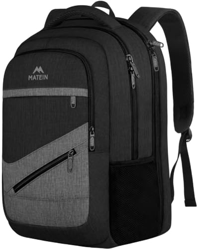 MATEIN 17 Inch Backpack for Men, Professional Work Office Laptop Backpack with Anti Theft Pocket & Trolley Sleeve, Water Resistant Large College Daypack Travel Carry On, Black Grey - color: Black Grey, size: 17 Inch