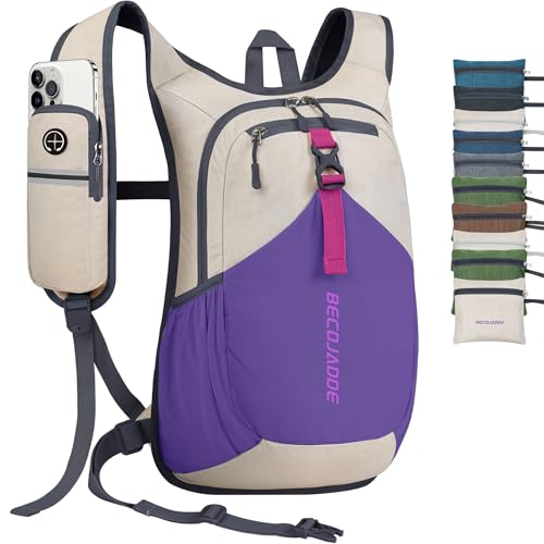BECOJADDE 20L Small Hiking Backpack for Men Women Foldable Packable Back Pack Ultralight Hiking Daypack for Travel Camping Outdoor, Beige Purple - color: Beige Purple, size: 20L