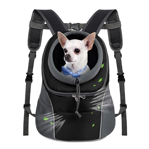 WOYYHO Pet Dog Carrier Backpack Small Dog Front Backpack Ventilated Dog Carrier Back Pack with Storage Pockets, Adjustable Straps & Safety Belt for Travel Hiking Outdoor (Size M: 5-9 lbs, Black) - color: 1-Classic Black