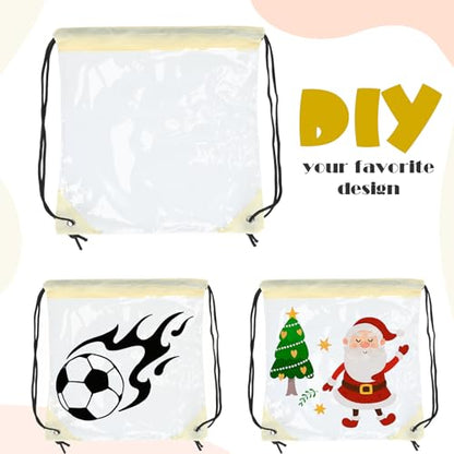Shappy 30 Pcs Clear Drawstring Backpack, Plastic Waterproof Transparent Stadium Bags String Bag for Gym Travel (Beige) - color: Beige