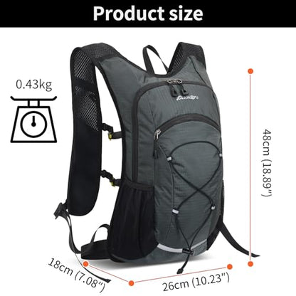 15L Small Hiking Backpack Lightweight Hydration Backpack for Men Women, Warterproof Hiking Daypack for Travel Cycling - color: Grey