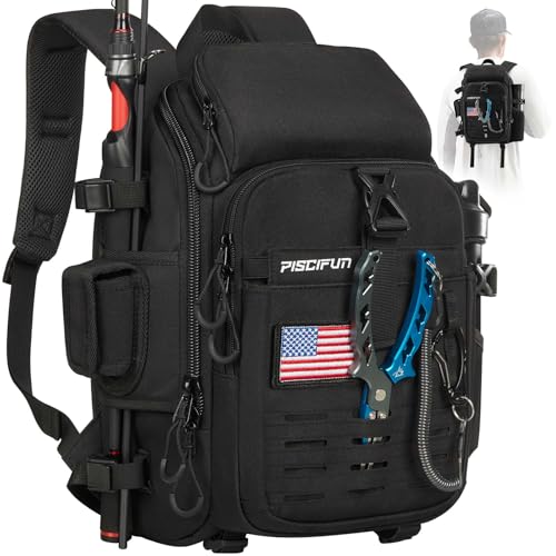 Piscifun Fishing Tackle Backpack, Rod & Gear Holder, Water-Resistant - color: Black, size: Standard