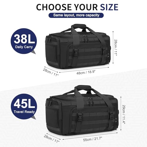 38L Convertible Duffel Backpack, 3 in 1 Gym Bag with Laptop Sleeve, Wet Pockets & Insulated Bottom, Black - color: Black, size: 38L