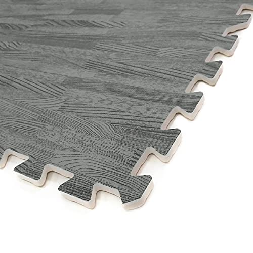 100 Sq. Ft 3/8 Inch Thick Printed Foam Tiles Interlocking Foam Mat, Sea Haze Grey Wood Grain Style Print, (24"x24", 25 pcs), Protective Flooring for Home, Exercise or Trade Show - color: Sea Haze Grey