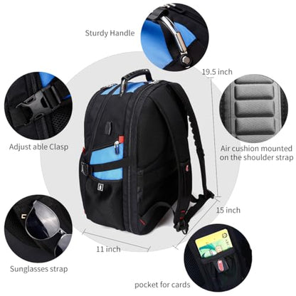 SHRRADOO Extra Large 50L Travel Laptop Backpack with combination lock, College Backpack Airline Approved Business Work Bag Fit 17 Inch Laptops for Men Women,Blue - color: Blue