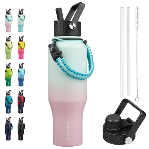 BJPKPK Insulated Water Bottles with Straw Lid, 35oz Metal Water Bottle with 2 lids & Paracord Strap, Double Wall Stainless Steel Vacuum Tumblers, Cups, Mugs, Thermo for Hot& Cold Drinks, Marshmallow - color: Marshmallow, style: 35oz
