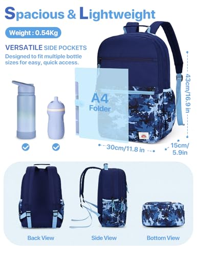 VASCHY School Backpack, Lightweight Classic Cute Aesthetic Bookbag Daypack for Teen Boys Girls Traveling/Gym/Middle School Navy Camo - color: Navy Camo-l, size: Large-17in