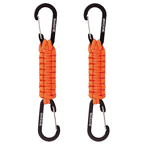 BRAVESHINE Paracord Keychain Carabiner Clip, D Ring Lanyard Hanger Stroller Hook for Water Bottle, Key, Backpacks, Men, Women - color: Orange