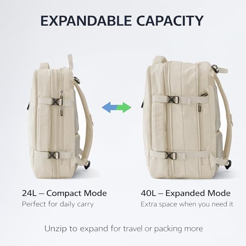 Travel Backpack, Expandable Large Capacity Business Work, Water Repellent Carry On Daypack with USB Charging Port, Fit 17 Inch Laptop, Bag for Men and Women, Beige - color: Beige