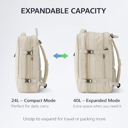 Travel Backpack, Expandable Large Capacity Business Work, Water Repellent Carry On Daypack with USB Charging Port, Fit 17 Inch Laptop, Bag for Men and Women, Beige - color: Beige