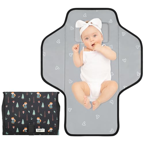 Baby Portable Changing Pad Travel - Waterproof Compact Diaper Changing Mat with Built-in Pillow - Lightweight & Foldable Baby Diaper Changer, Newborn Shower Gifts - color: Black-Woods