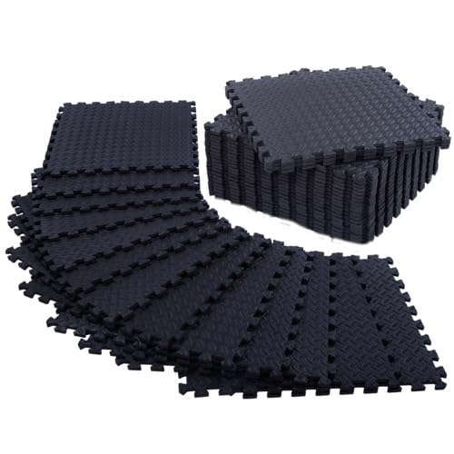 24 Pack, 96 SQFT - 24" x 24" - 1/2" Extra Thick Floor Exercise Mat for Home Gym or Floor Padding - High-Density EVA Interlocking Foam Floor Tiles for Gym Equipment, Play Area | Yoga, Cardio, Weights - size: Black