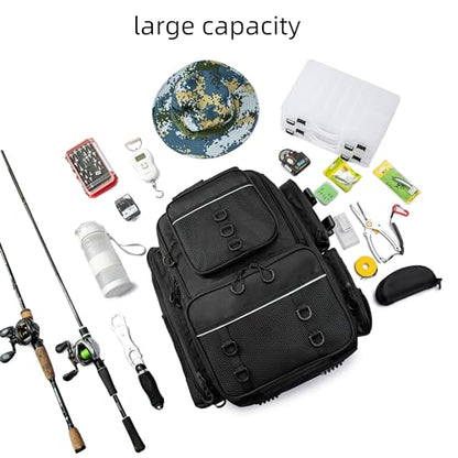 WANOON Fishing Backpack,Tackle Bag,with Tackle Boxes. Large Fishing Bag, Strong Materials | Waterproof Fishing Bag,adjustable divider, hideable shoulder straps, SBS anti-rust zippers, for kayak bank fishing - color: Black, size: 42L-With Tackle Boxes