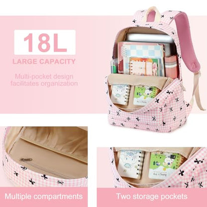 LEDAOU Backpack for Girls School Bag Kids Bookbag Teen Backpack Set Daypack with Lunch Bag and Pencil Case | Kids - color: B -Pink Checkered Bowtie -6
