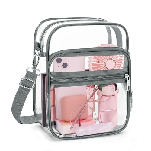 Blvornl Clear Crossbody Bag with Adjustable Shoulder Strap, Stadium Approved PVC Purse Bag, Messenger Bag - color: Grey, size: Small