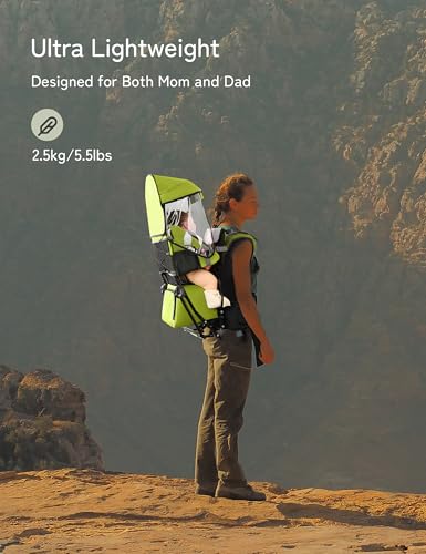 besrey Baby Backpack Carrier, Toddler Hiking Backpack with Safety 3-Height Seat, Adjustable Straps&Waist Belt, Foldable Frame Lightweight Large Capacity Child Carrier for Hiking (Green) - color: Green