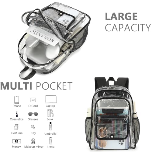 Clear Backpack for Girls Boys Women Men, Heavy Duty Transparent PVC Bookbag for School College Work See Through Backpack,Black - color: Black