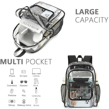 Clear Backpack for Girls Boys Women Men, Heavy Duty Transparent PVC Bookbag for School College Work See Through Backpack,Black - color: Black