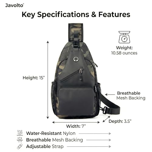 Javolto Crossbody Sling Bag,Small Backpack Men,Hands-Free Shoulder Daypack - color: Black Camo