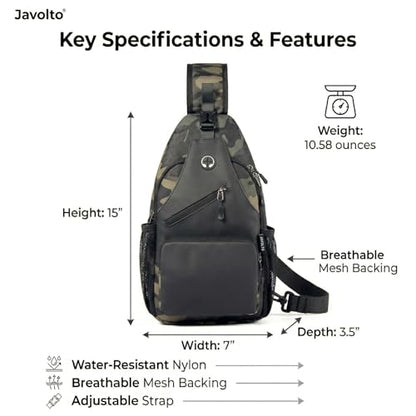 Javolto Crossbody Sling Bag,Small Backpack Men,Hands-Free Shoulder Daypack - color: Black Camo