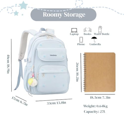EKUIZAI Kids Backpack for Girls Middle School Backpack for Teen Students Solid Kids Bookbag with Star Embroidery, White - color: A-white