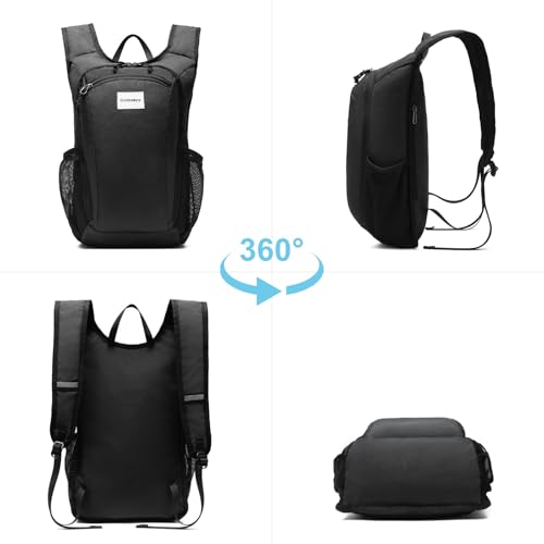 10L Foldable Lightweight Backpack – Packable Travel Daypack for Hiking, Cycling & Everyday Use – Water-Resistant Travel Bag with Multi-Pocket Design for Women & Men(Black) - color: Black