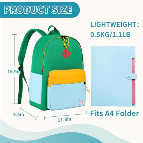 Chase Chic Kids Backpack for Girls - 17 inch School Backpacks for Toddler Fits 6 to 12 Years Old - Lightweight Water Resistant Preschool Bookbag for Travel Daycare (Green Light Blue) - color: Green&light Blue