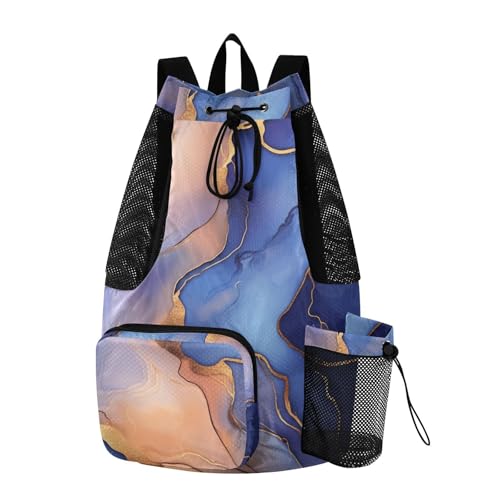 Drawstring Gym Bags For Men Women Pool Bag With Pockets Cinch Bags Waterproof Marble Royal Blue Peach - color: Color 11