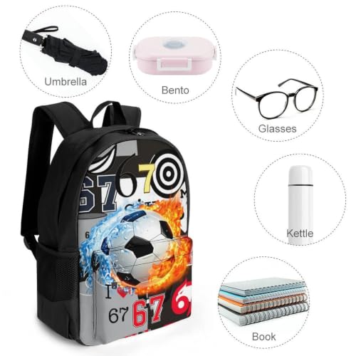 Six Seven Soccer Art Backpack, Durable Polyester Daypack with Laptop Compartment, Reinforced Bottom, Adjustable Shoulder Straps And Multi Pockets for Travel And Daily Use - color: Six Seven Soccer Art