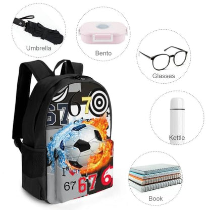 Six Seven Soccer Art Backpack, Durable Polyester Daypack with Laptop Compartment, Reinforced Bottom, Adjustable Shoulder Straps And Multi Pockets for Travel And Daily Use - color: Six Seven Soccer Art