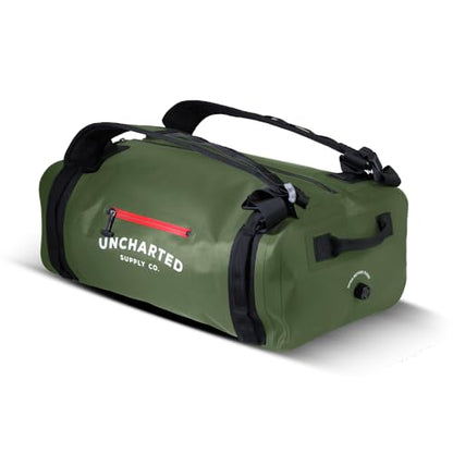 Uncharted Supply Co. The Vault Waterproof Duffel Bag - Airtight bag with Backpack Straps, Carry-On Size, Perfect for travel, boating, camping, recreation. (Olive, 45L) - color: Olive, size: 45L