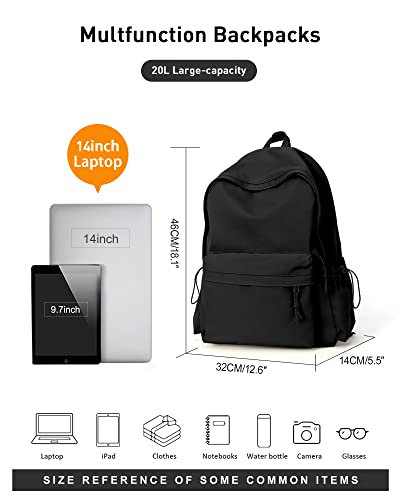 BJLFS Black School Backpack for Girls Women, Waterproof High School Book Bag Cute Backpack for Men Teens Boys, Small Lightweight Simple Basic Middle School Back Pack Daypack Mochilas Escolares para - color: Small Black