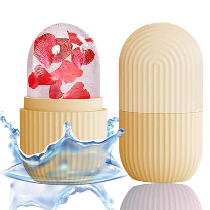 XHJRI Ice Face Roller Massager,Ice Cube Roller for Face, Eyes and Neck Naturally Conditioning and Skin Care,De-Puff Eye Bags,Reduce Migraine Pain,Reusable Massage Silicone Ice Mold (Beige) - color: Beige