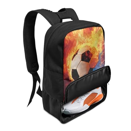 18.5in Basketball Backpack Basketball Bag with Shoe Compartment & Ball Holder, Waterproof Bag for Soccer Volleyball - color: Realistic Soccer Flame Print