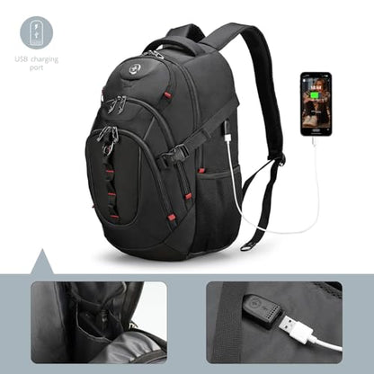 Swissdigital Design Laptop Backpack, Travel Backpack with USB Charging Port Fits 15.6 inches Computer, 31L College School Bookbag for Men, Black | SD803-01 - color: Black