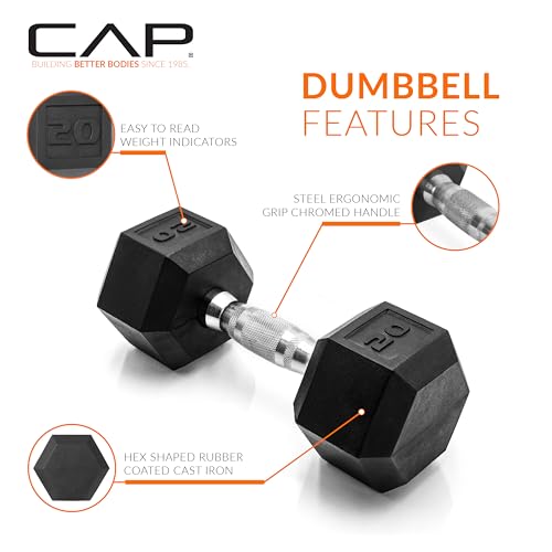 CAP Barbell Coated Dumbbell Weight | Multiple Options Pairs & Sets - size: 20 lb - Pair, style: Chrome Handle