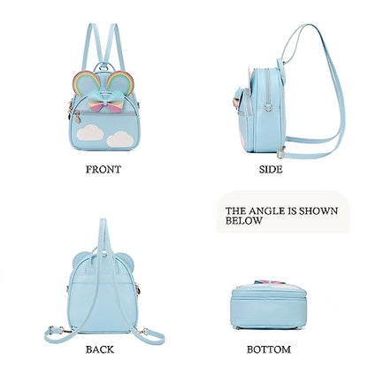 KL928 Girls Mini Backpack Bowknot Polka Dot Cute Small Daypacks Convertible Shoulder Bag Purse for Women - color: Rainbow