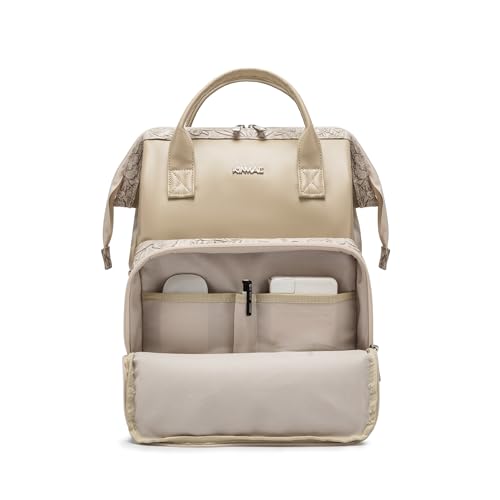 Kinmac Wide Open Style Laptop Backpack for Laptop Up to 15.6 Inch Men Women Travel Outdoor Backpack (Apricot Flower PU) - color: Apricot Flower Pu