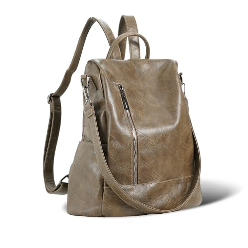 Women Backpack Purse PU Leather Anti-theft Casual Shoulder Bag Fashion Ladies Satchel Bags - color: Smoky Gray, size: Medium
