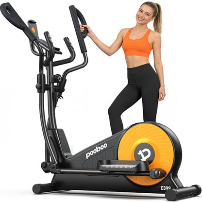 pooboo Elliptical Machine, Elliptical Exercise Machine with 16-Level Resistance&Quiet Magnetic Driving System, Elliptical Machine for Home with LCD Monitor - color: 16IN-Stride Orange