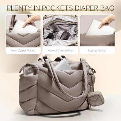 Diaper Bag Tote, Diaper Bag Backpack,Puffer Tote Bag with Pacifier Case, Lightweight Mommy for Hospital, Puffy with 10 Pockets, Convertible Baby for Travel,Khaki - color: Khaki