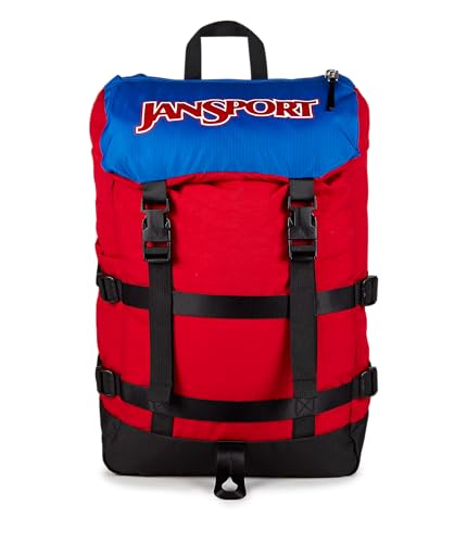 JanSport Skip Pack Backpack – 28L Capacity, Fits 13.5" Laptop, Large Main Compartment, Side Water Bottle Pocket – Ideal for Work & Travel, Red Tape - color: Red Tape