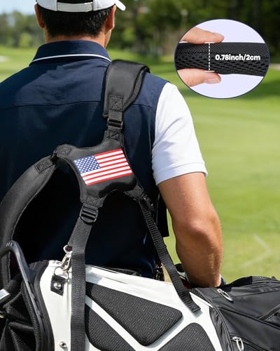 BIG TEETH Golf Bag Strap,Adjustable Padded Bag Strap Replacement,Golf Double Shoulder Bag Straps with 4Pcs Rotate Hooks - color: Us Flag