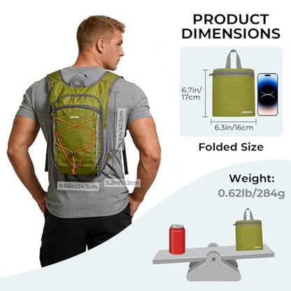13L Small Hiking Backpack for Women Men, Lightweight Foldable Day pack, Packable Daypack for Travel, Camping (Green) - color: Green