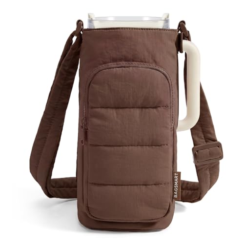 BAGSMART 40oz Water Bottle Holder with Strap, Quilted Crossbody Purse Drink Carrier, Gym Accessories for Women - color: Chocolate, size: 40oz Magnetic