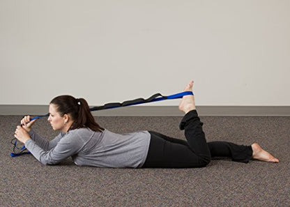 RangeMaster Stretch Strap with Exercise Guide│ Versatile Multi-Loop Strap Perfect for Yoga, Pilates, and Physical Therapy │ Portable │ Helps Improve Flexibility - color: Black & Blue