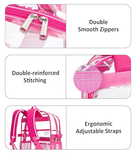 abshoo Big Heavy Duty Clear Backpack for School Girls Transparent Bookbag for Middle High School (Hot Pink) - color: Hot Pink