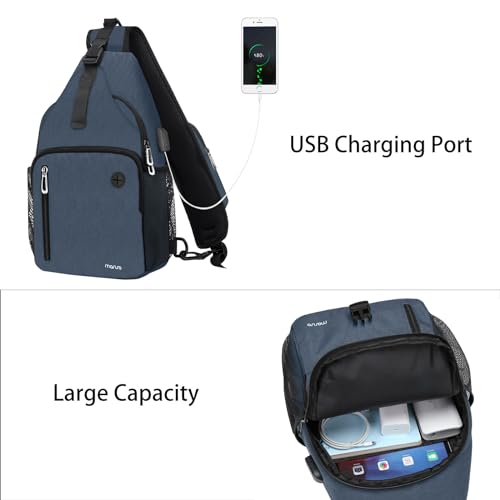 MOSISO Sling Backpack Bag, Crossbody Shoulder Bag Travel Hiking Daypack Chest Bag with Front Square Pocket&USB Charging Port - color: Haze Blue