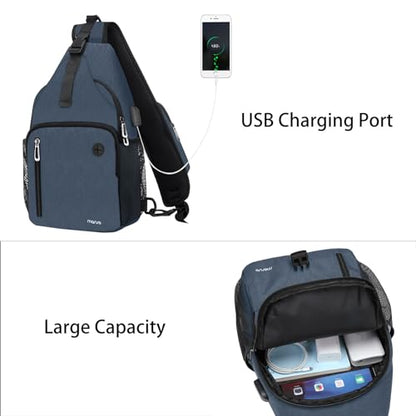 MOSISO Sling Backpack Bag, Crossbody Shoulder Bag Travel Hiking Daypack Chest Bag with Front Square Pocket&USB Charging Port - color: Haze Blue